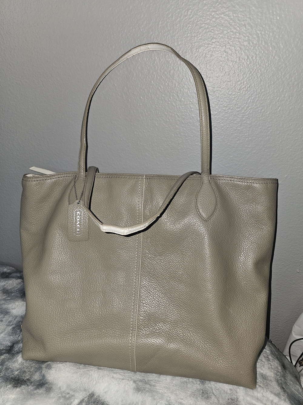 Coach Pebbled Leather Tote Bag in Taupe